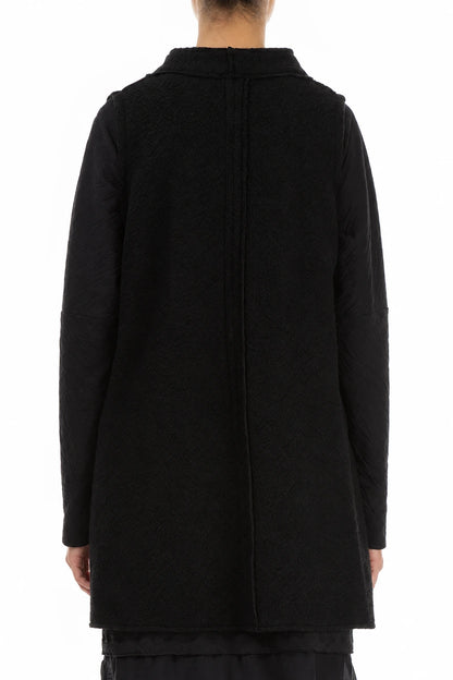 Asymmetric Black Plush Wool Cotton Gilet 3