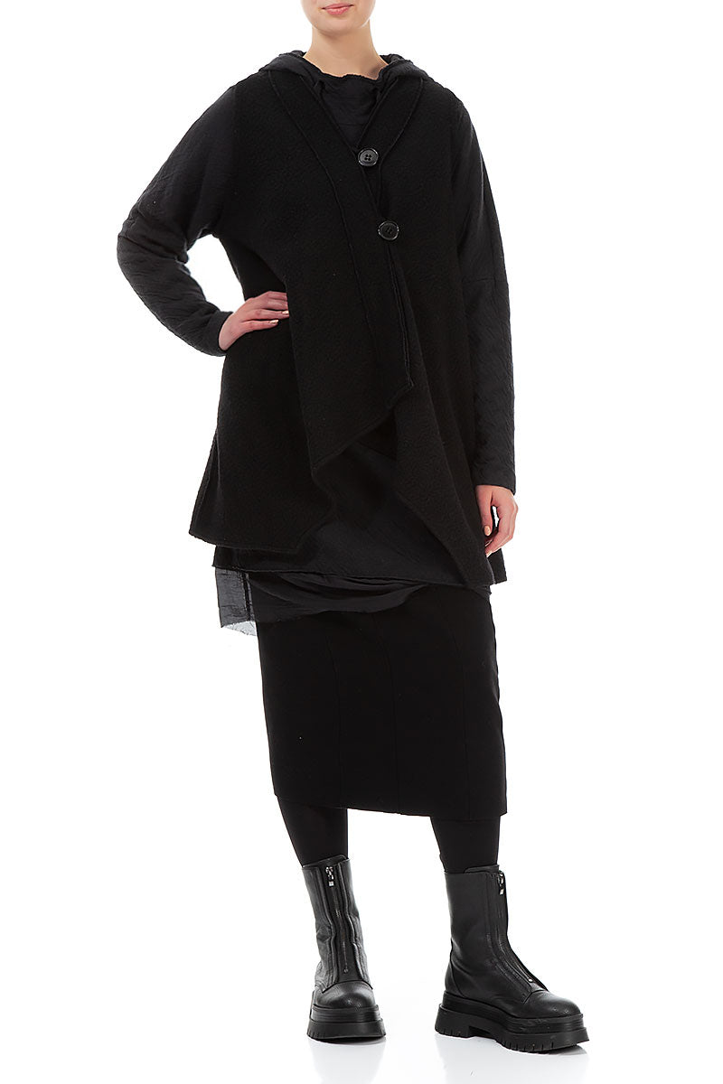 Asymmetric Black Plush Wool Cotton Waistcoat