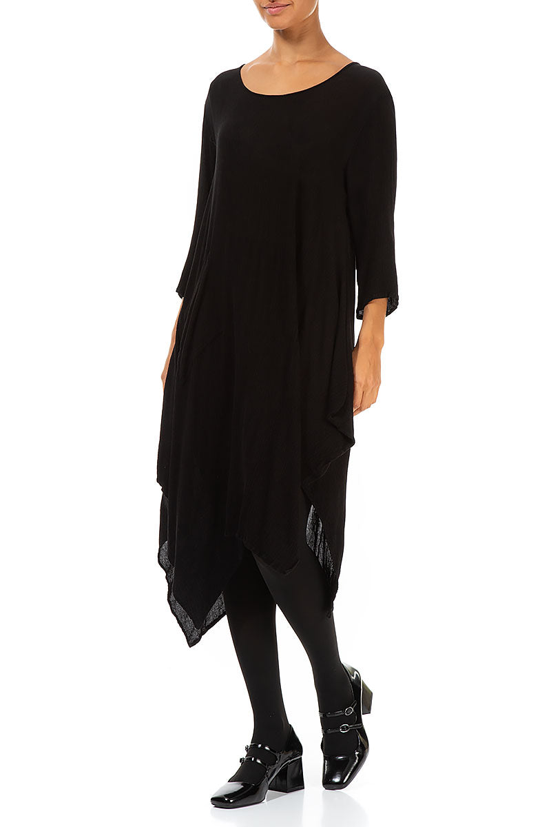 Asymmetric Black Silk Viscose Dress