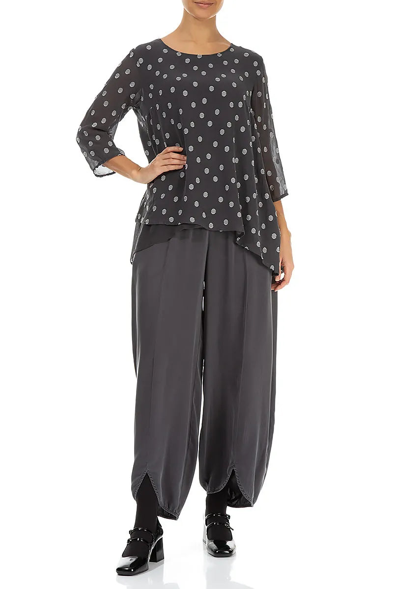 Asymmetric Black Silver Dotty Silk Blouse 4