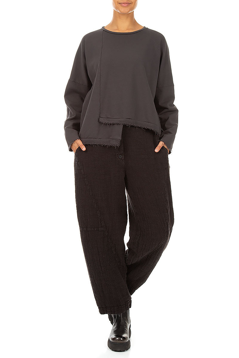 Asymmetric Charcoal French Terry Cotton Blouse 4