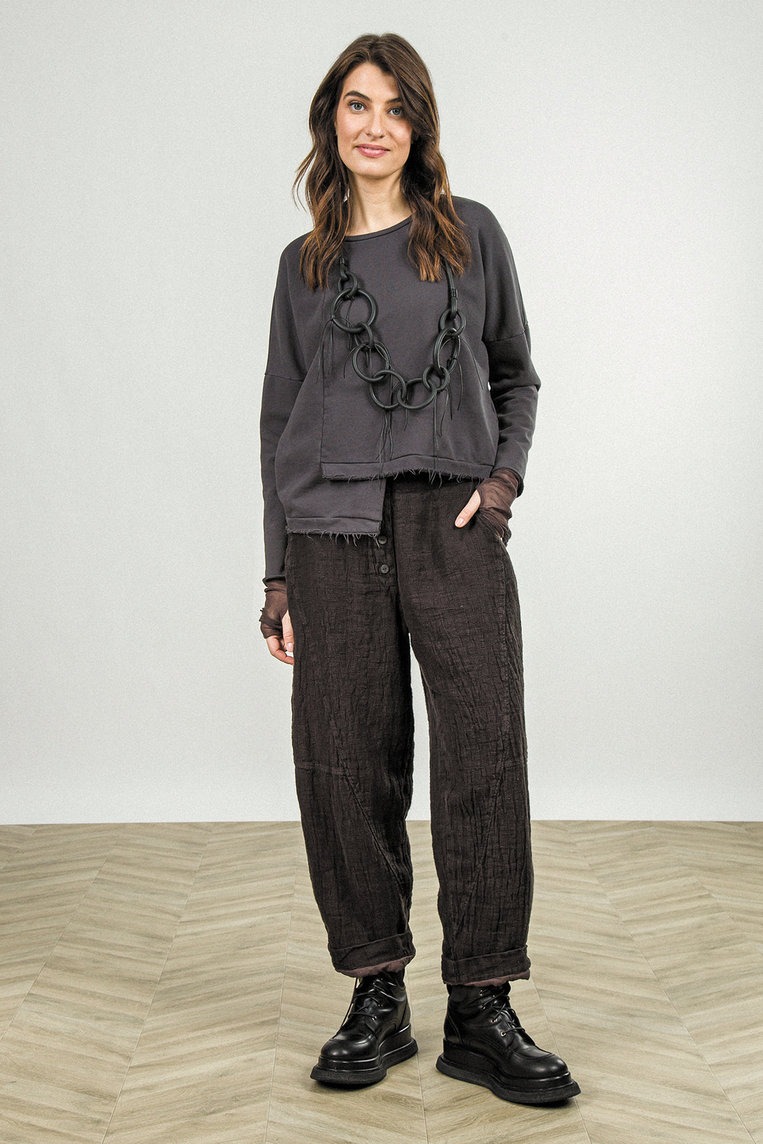 Asymmetric Charcoal French Terry Cotton Blouse 7