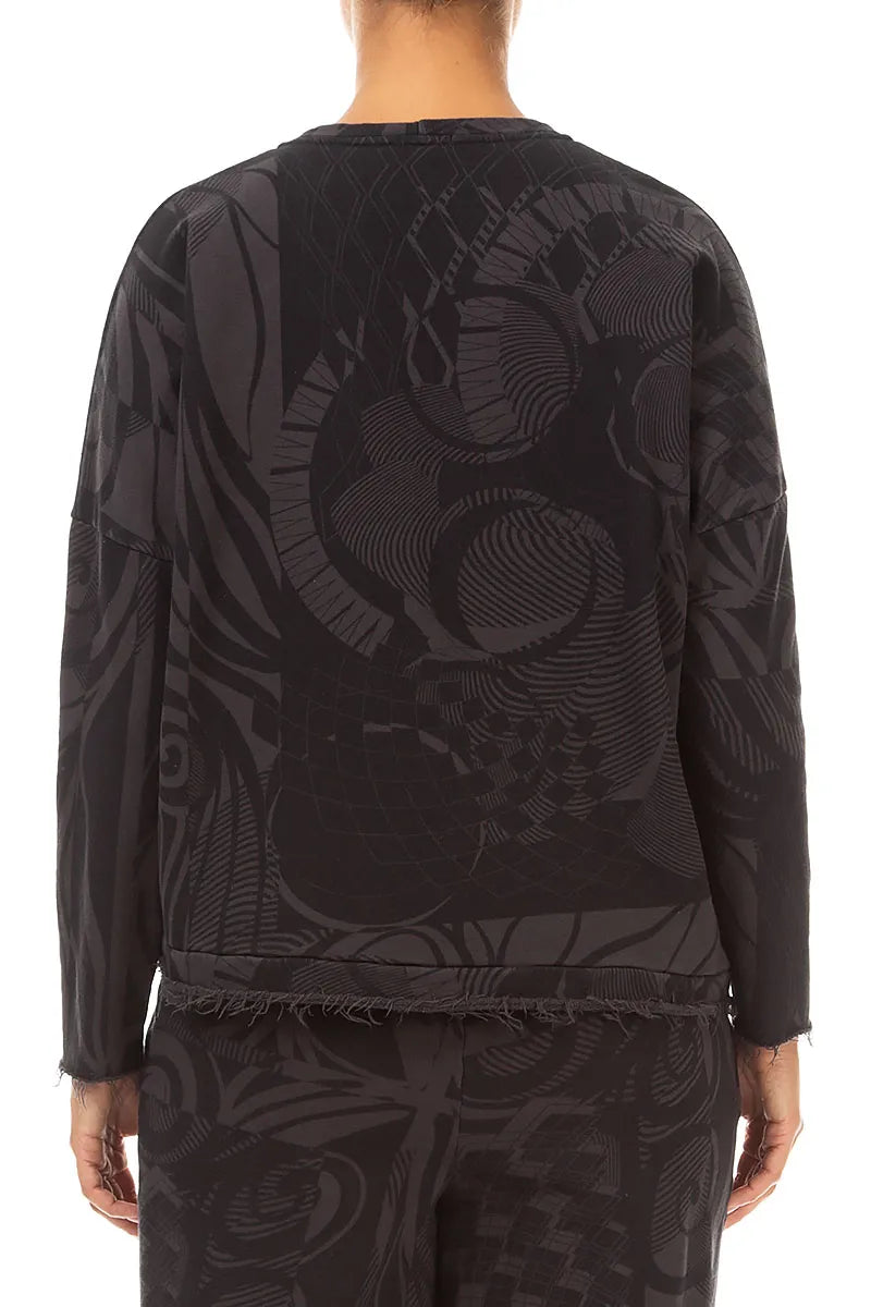 Asymmetric Charcoal Orbit French Terry Cotton Blouse 2