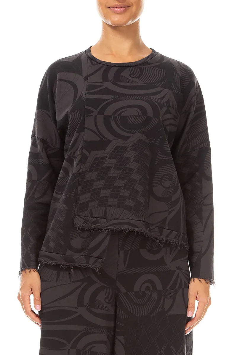 Asymmetric Charcoal Orbit French Terry Cotton Blouse 1