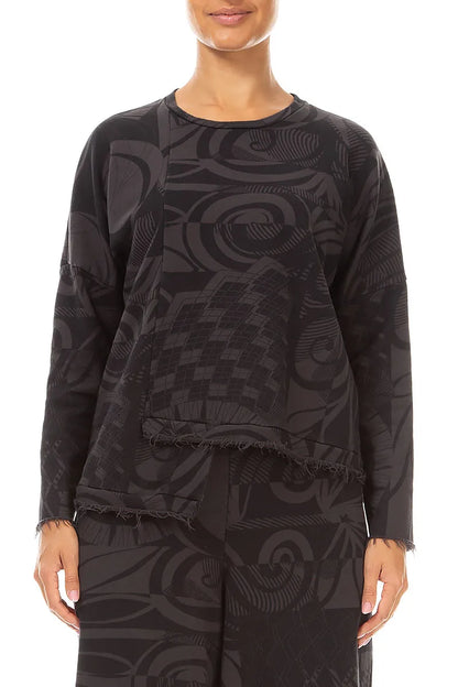 Asymmetric Charcoal Orbit French Terry Cotton Blouse