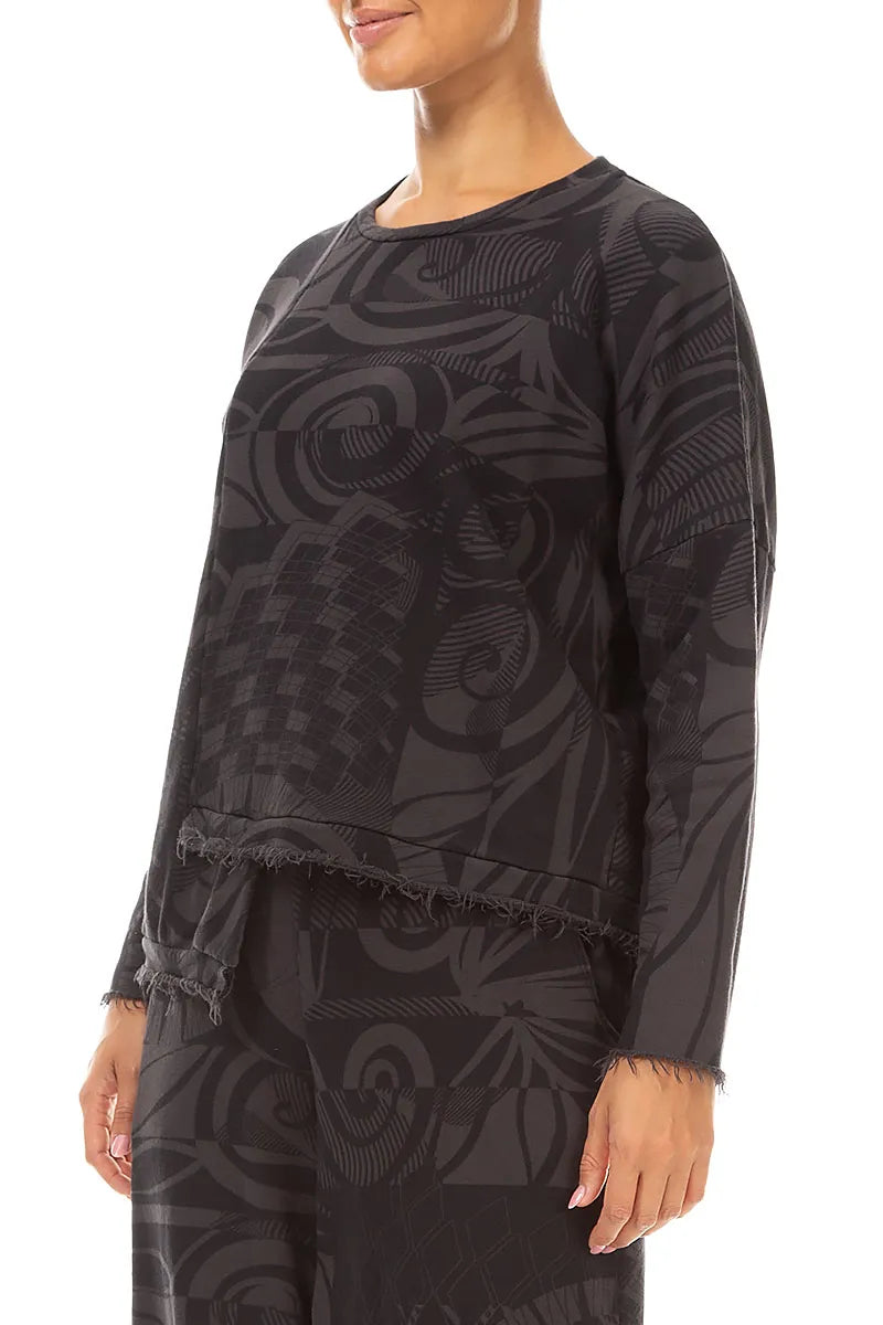 Asymmetric Charcoal Orbit French Terry Cotton Blouse 3