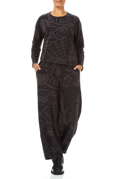 Asymmetric Charcoal Orbit French Terry Cotton Blouse
