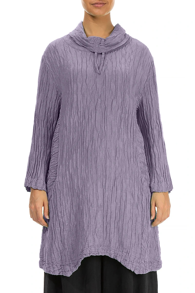 Cowl Neck Crinkled Dark Lilac Silk Linen Tunic 1