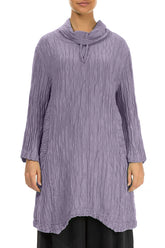 Cowl Neck Crinkled Dark Lilac Silk Linen Tunic 1