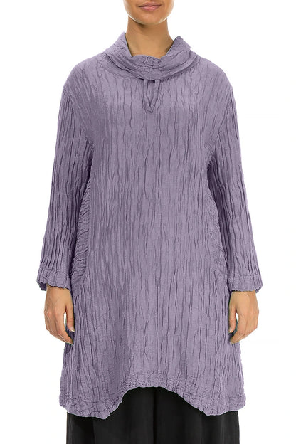 Cowl Neck Crinkled Dark Lilac Silk Linen Tunic 1