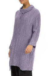 Cowl Neck Crinkled Dark Lilac Silk Linen Tunic 3