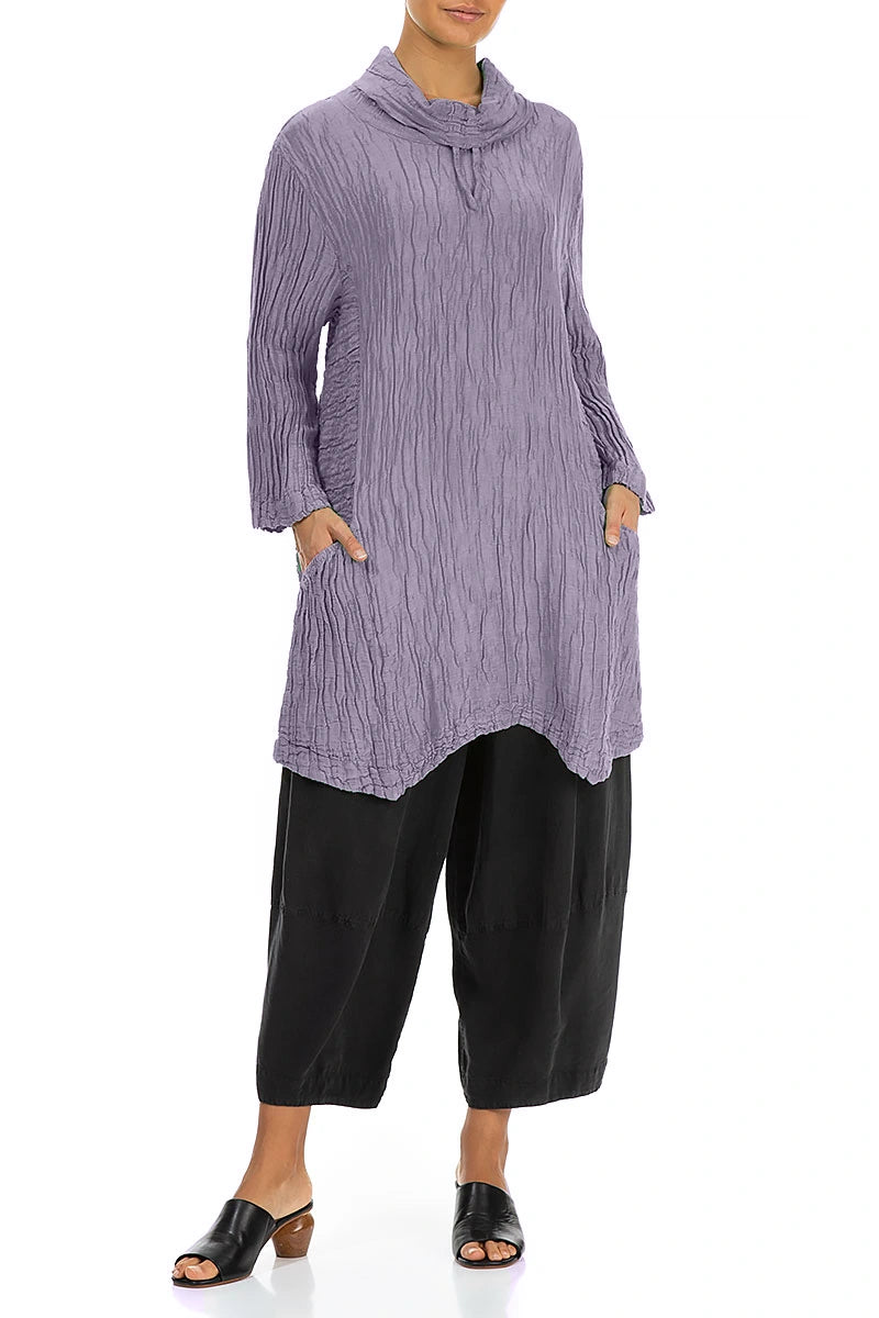 Cowl Neck Crinkled Dark Lilac Silk Linen Tunic 4