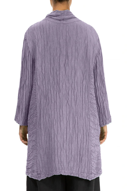 Cowl Neck Crinkled Dark Lilac Silk Linen Tunic 2