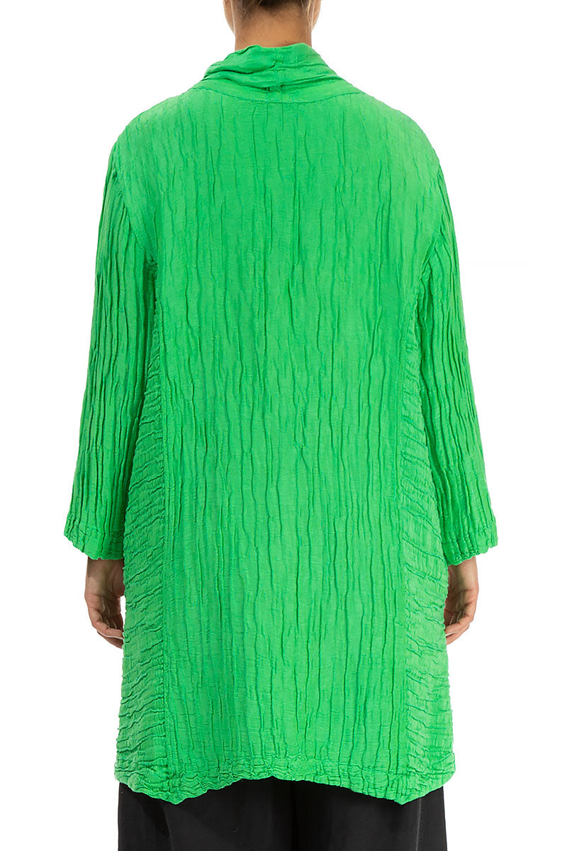 Asymmetric Cowl Neck Crinkled Green Silk Linen Tunic