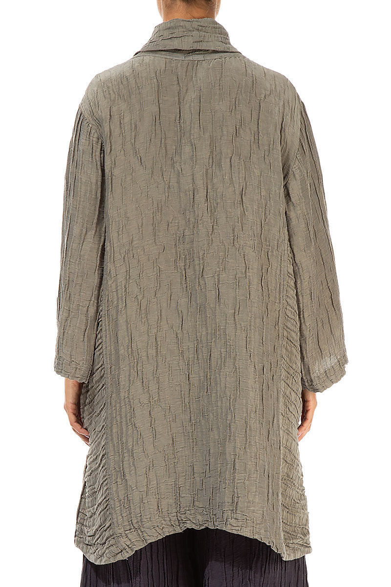 Asymmetric Cowl Neck Crinkled Silver Sage Silk Linen Tunic