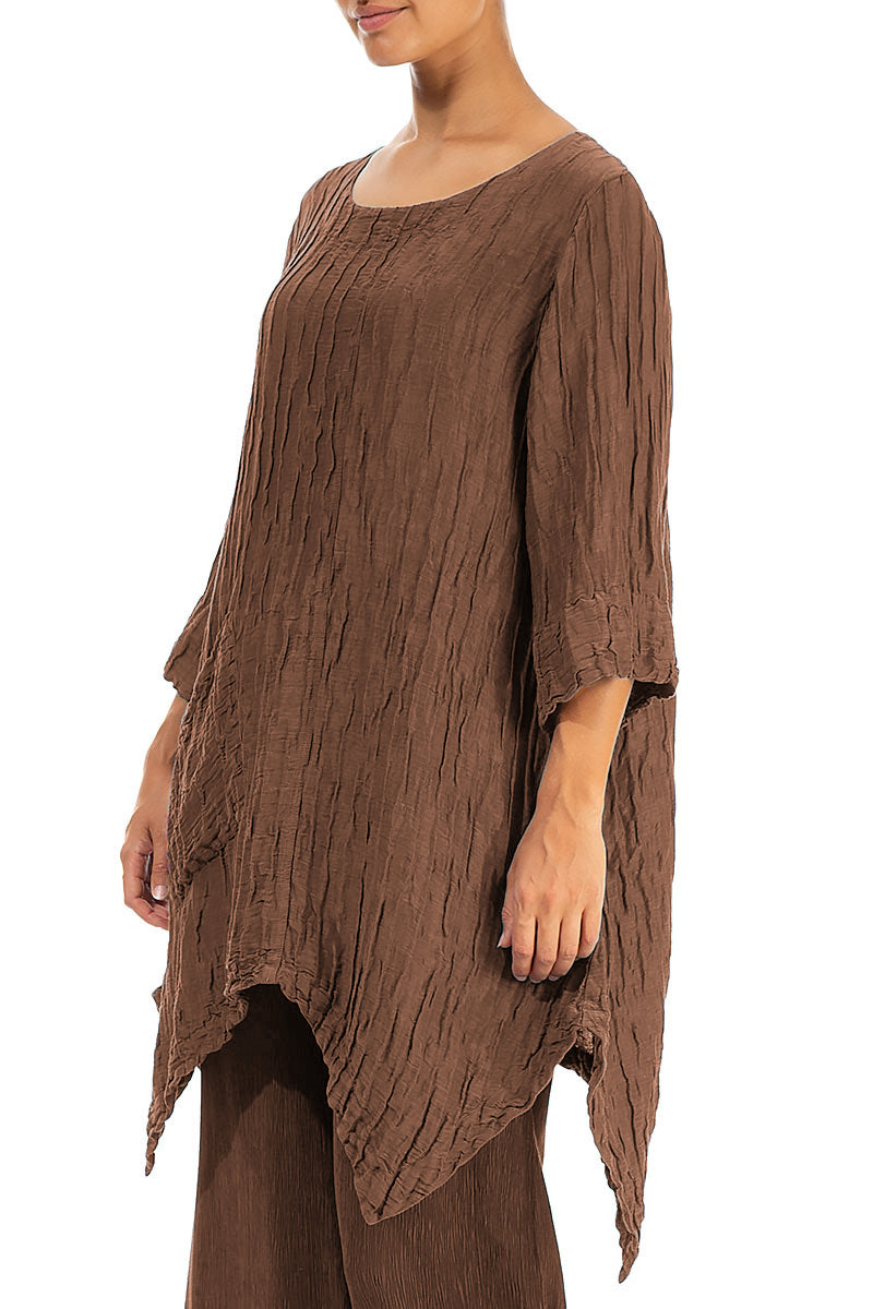 Asymmetric Crinkled Aged Copper Silk Linen Tunic 3