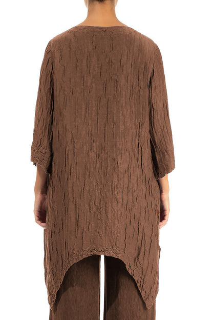 Asymmetric Crinkled Aged Copper Silk Linen Tunic 2