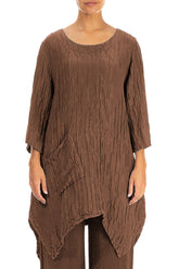 Asymmetric Crinkled Aged Copper Silk Linen Tunic 1