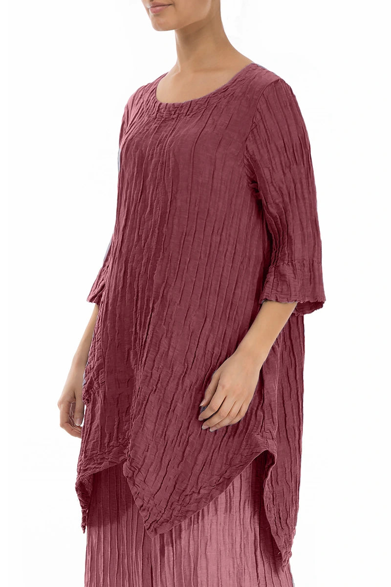 Asymmetric Crinkled Antique Ruby Silk Linen Tunic 3