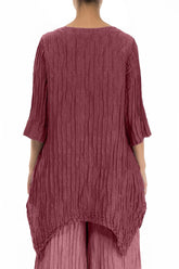 Asymmetric Crinkled Antique Ruby Silk Linen Tunic 2