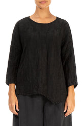 Asymmetric Crinkled Black Silk Blouse 1