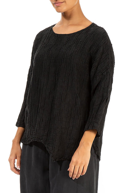 Asymmetric Crinkled Black Silk Blouse 3