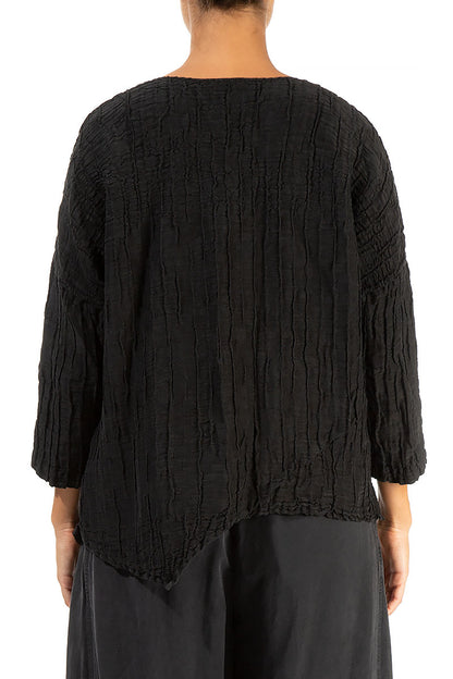 Asymmetric Crinkled Black Silk Blouse 2
