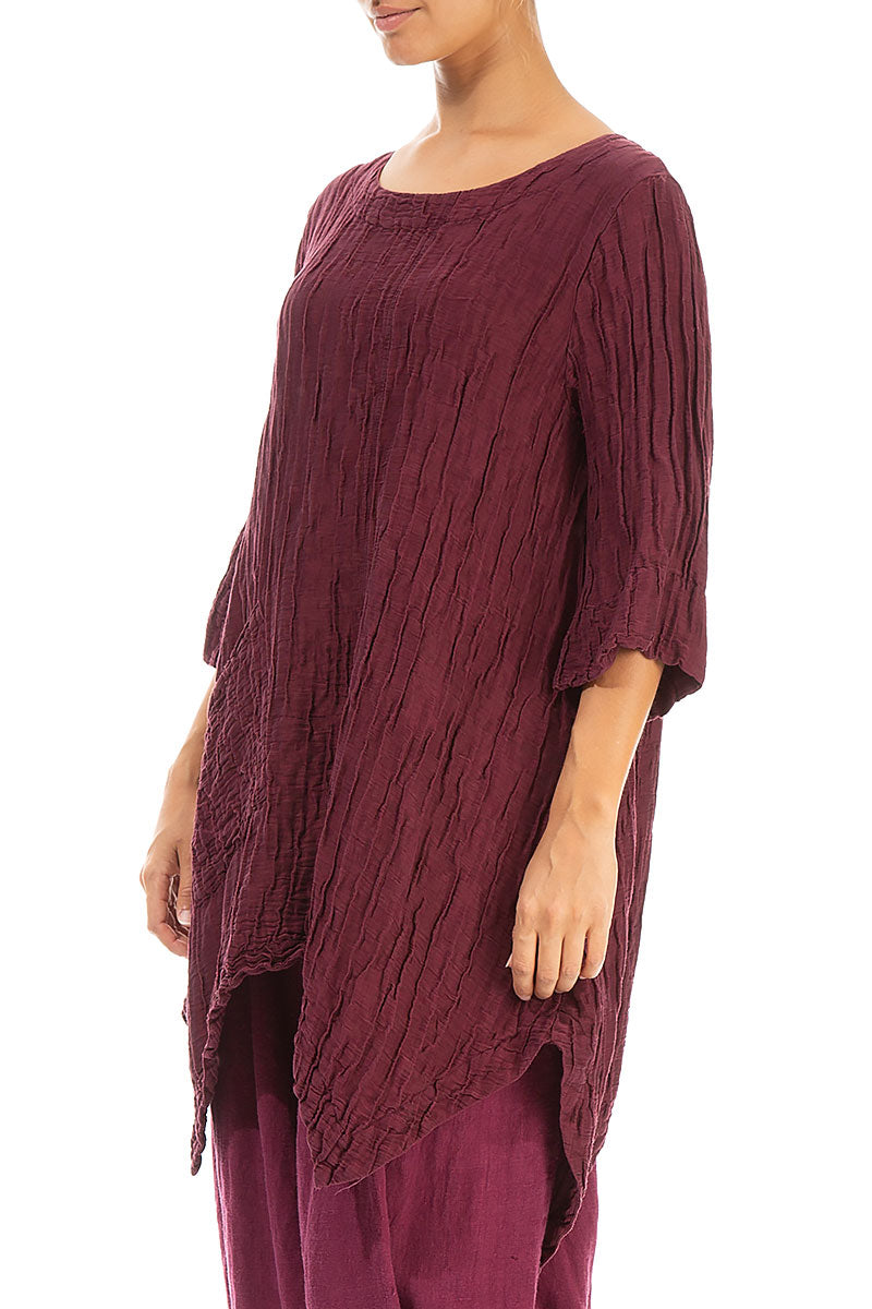 Asymmetric Crinkled Burgundy Silk Linen Tunic 3