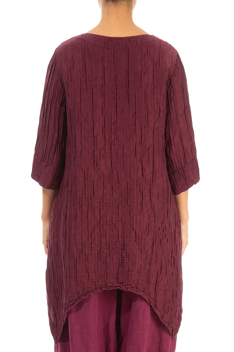 Asymmetric Crinkled Burgundy Silk Linen Tunic 2