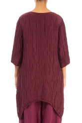 Asymmetric Crinkled Burgundy Silk Linen Tunic 2
