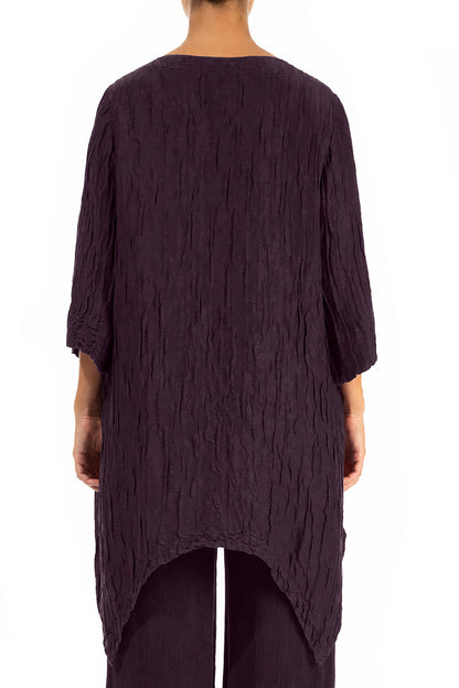 Asymmetric Crinkled Deep Plum Silk Linen Tunic