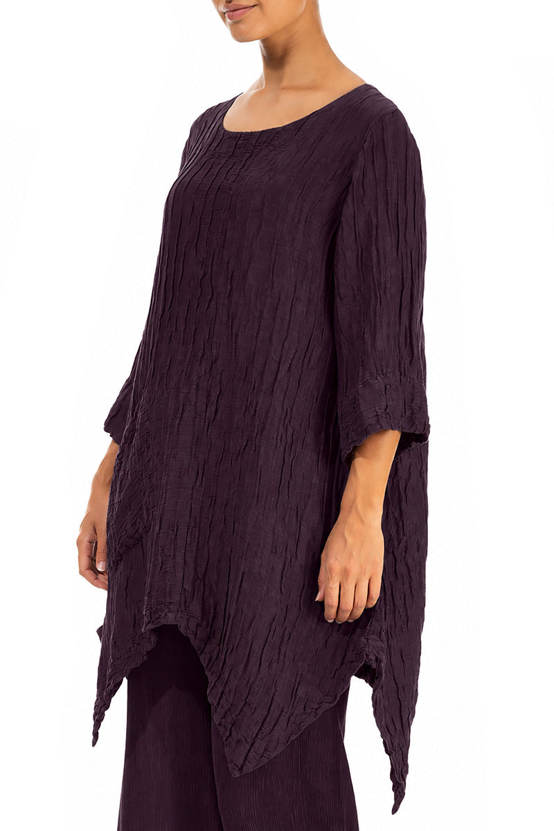 Asymmetric Crinkled Deep Plum Silk Linen Tunic 3