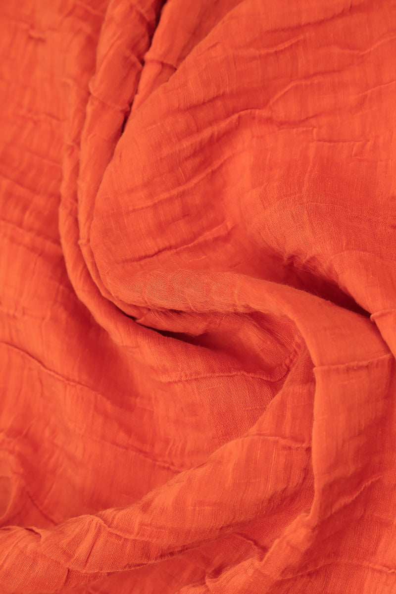Asymmetric Crinkled Flame Orange Silk Linen Tunic 6
