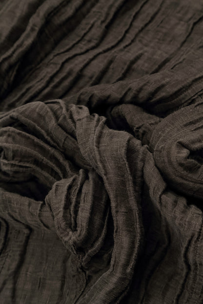 Asymmetric Crinkled Forest Brown Silk Linen Tunic 5