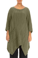 Asymmetric Crinkled Forest Mist Silk Linen Tunic 1