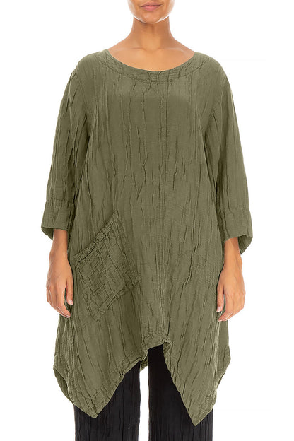 Asymmetric Crinkled Forest Mist Silk Linen Tunic 1