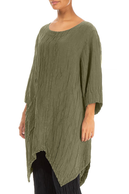 Asymmetric Crinkled Forest Mist Silk Linen Tunic 3
