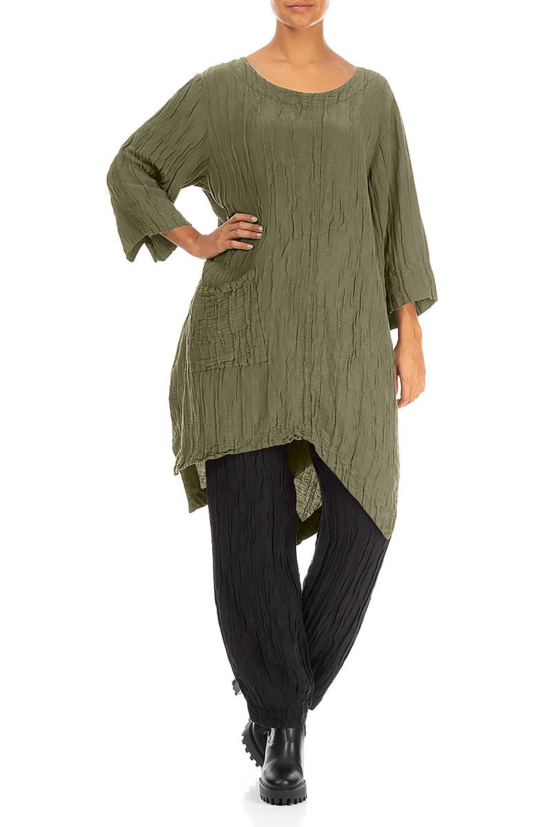 Asymmetric Crinkled Forest Mist Silk Linen Tunic 4