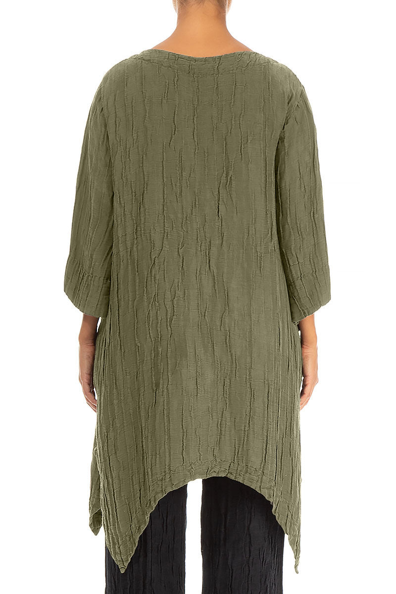 Asymmetric Crinkled Forest Mist Silk Linen Tunic 2