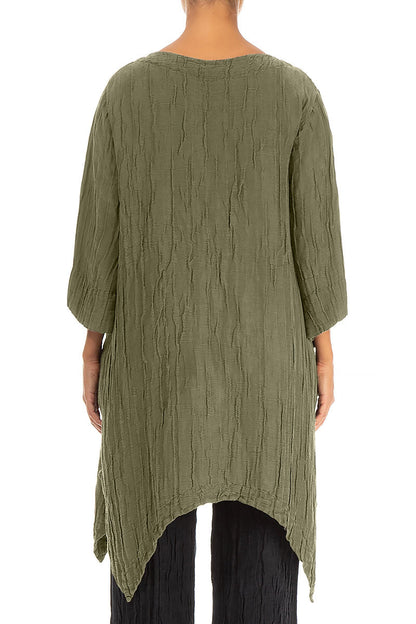Asymmetric Crinkled Forest Mist Silk Linen Tunic 2
