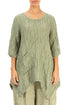 Asymmetric Crinkled Khaki Silk Linen Tunic 1