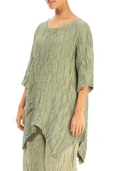 Asymmetric Crinkled Khaki Silk Linen Tunic 3