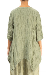 Asymmetric Crinkled Khaki Silk Linen Tunic 2