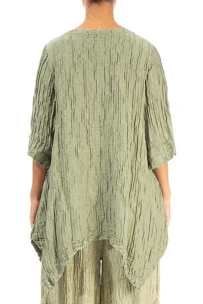 Asymmetric Crinkled Khaki Silk Linen Tunic 2