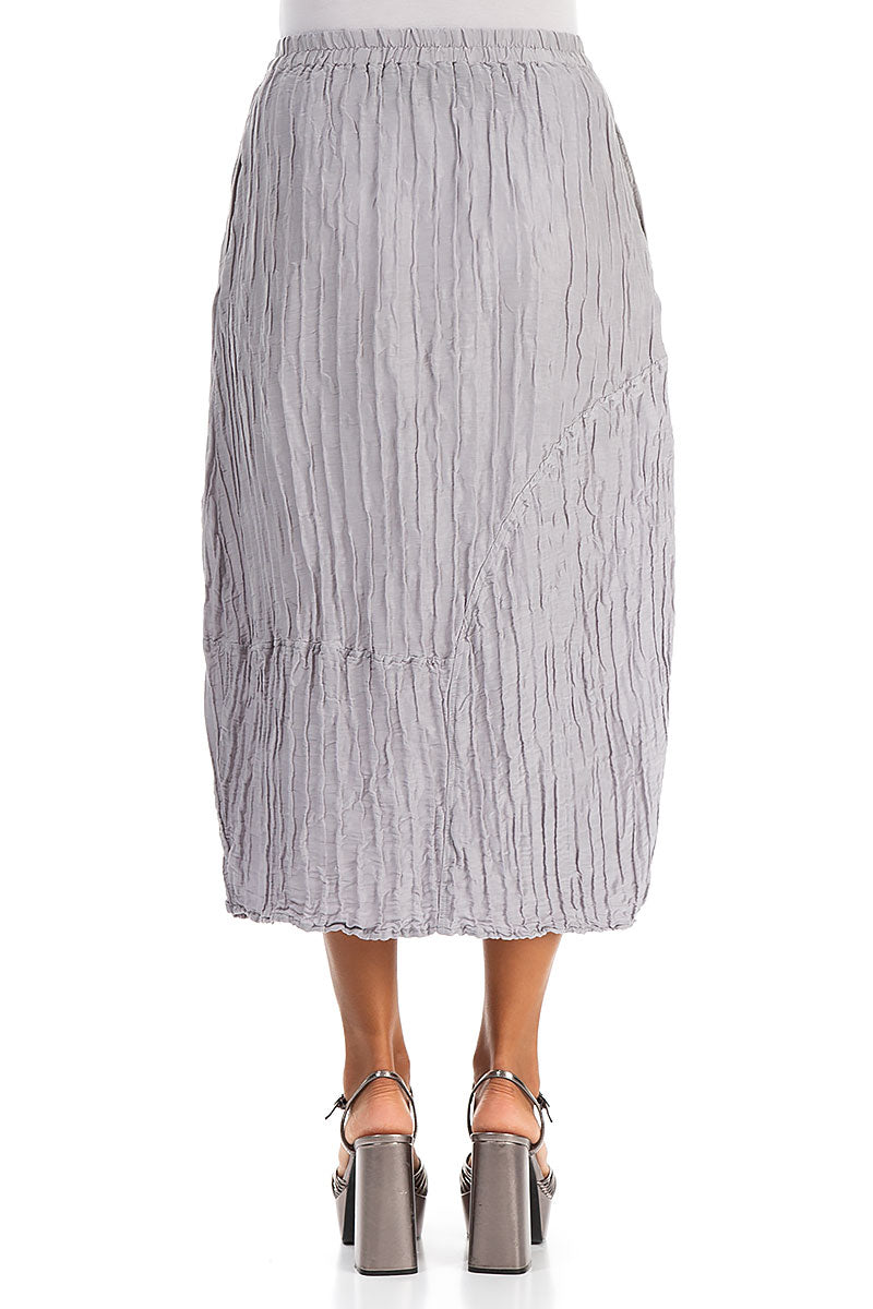 Asymmetric Crinkled Lilac Grey Silk Skirt