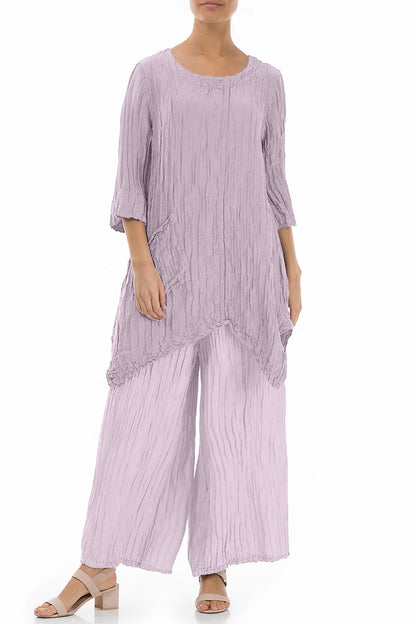 Asymmetric Crinkled Lilac Silk Linen Tunic 5
