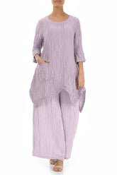 Asymmetric Crinkled Lilac Silk Linen Tunic 4