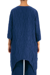 Asymmetric Crinkled Royal Blue Silk Linen Tunic 2