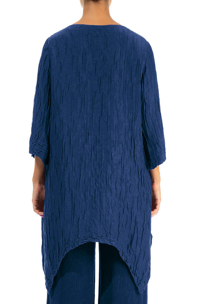 Asymmetric Crinkled Royal Blue Silk Linen Tunic 2