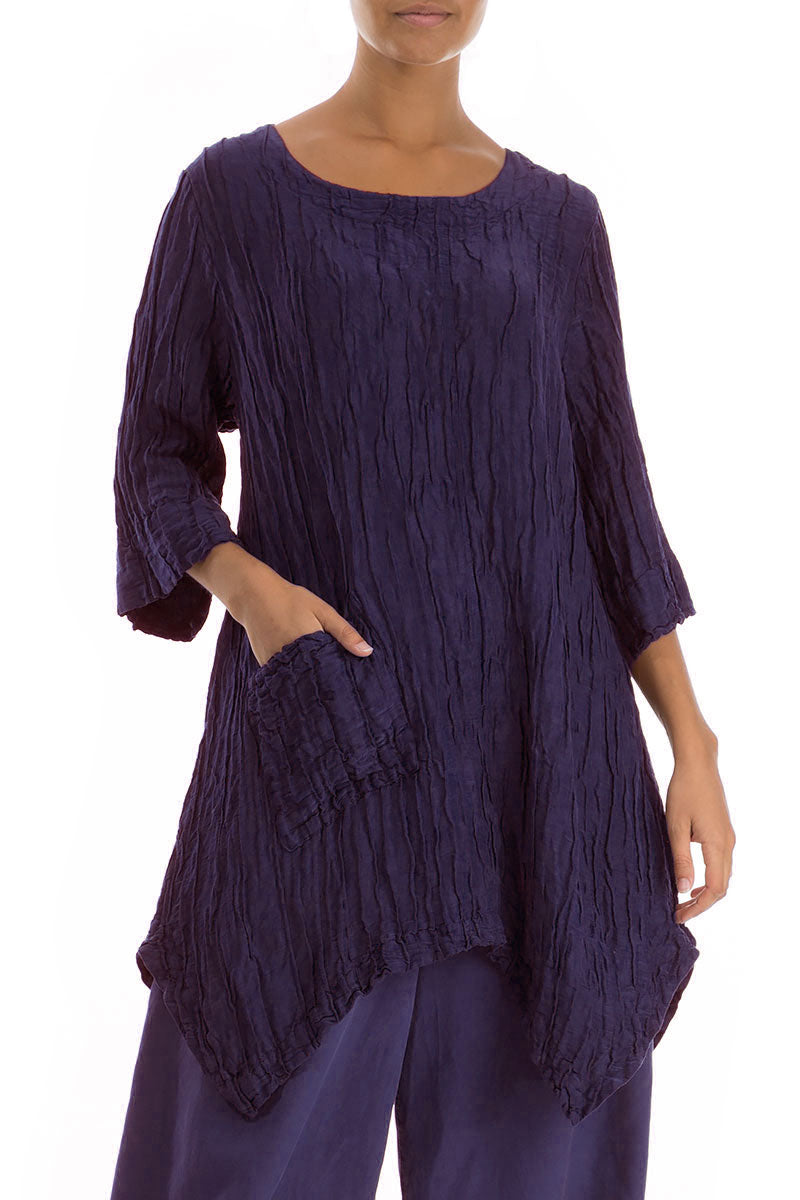 Asymmetric Crinkled Royal Purple Silk Linen Tunic 3
